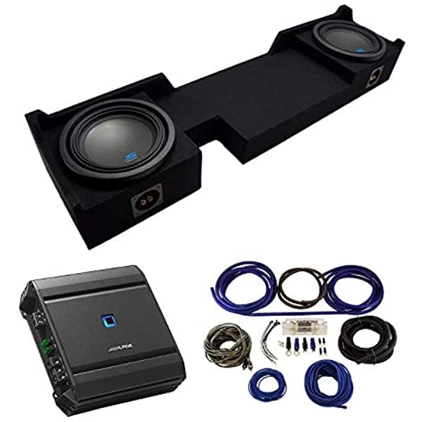 American Sound Connection ASC 2X10Ford-F150-04-08 Compatible Con Ford F-150 Ext Super Cab Truck 2004-2008 Caja para Subwoofer y S-W10D2 Audio para Auto Tipo S Series Dual 2 Ohm 1200W Peak Subwoofer 10" ALPINE-PACK38A-AMP