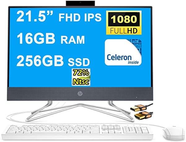 Hp Flaghship Pavilion 22 All-In-One Desktop 21.5 ”Diagonal Fhd Ips Pantalla Anti-Glare 72% Ntsc Intel Celeron G5900T Procesador 16Gb Ram 256Gb Ssd Int