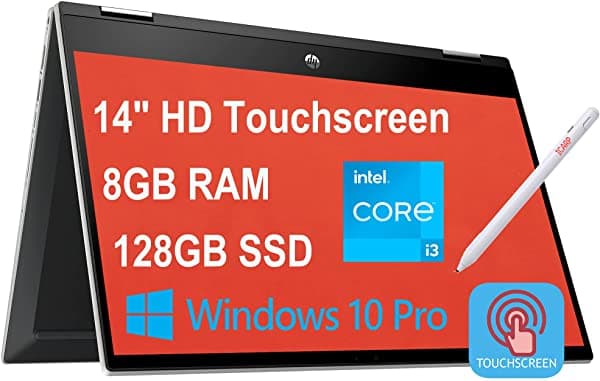 HP Flagship Pavilion X360 14 - Notebook 2 en 1 de 14 Pulgadas Pantalla Táctil Antirreflejo Intel Core i3-1115G4 (supera al i5-1035G4) 8 GB RAM 128 GB SSD HDMI USB-C B&O Audio Win10 Pro Plateado + Lápiz HP Pavilion X360 14