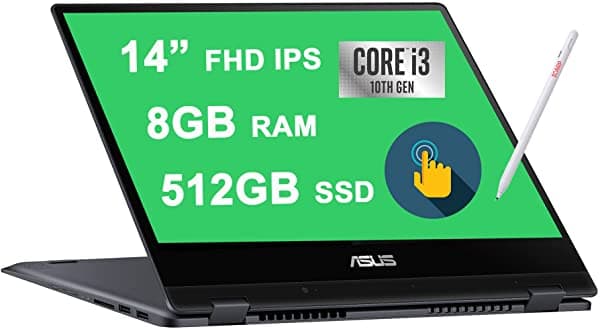 Asus Vivobook Flip 14 Thin y Luz 2 En 1 Laptop 14" Fhd Ips Pantalla Táctil 10ª Generación Intel Core I3-10110U 8Gb Ram 512Gb Ssd Huella Digital Retroiluminada Usb-C Hdmi Sonicmaster Win10 Gris + Pen
