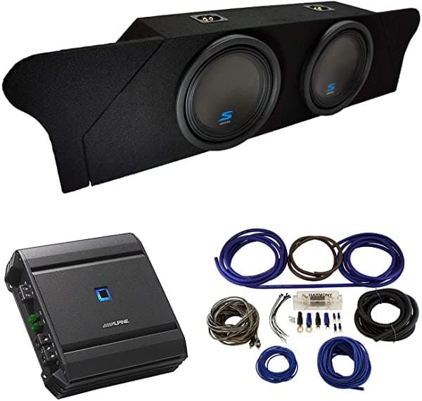 American Sound Connection Compatible Con 2012-2015 Chevy Camaro Coupé Alpine Tipo S S-W12D2 Caja para Subwoofer Doble de 12" (para baúl) Con Amplificador S-A60M y Kit de Amplificador de 4Ga ALPINE-PACK154A-AMP