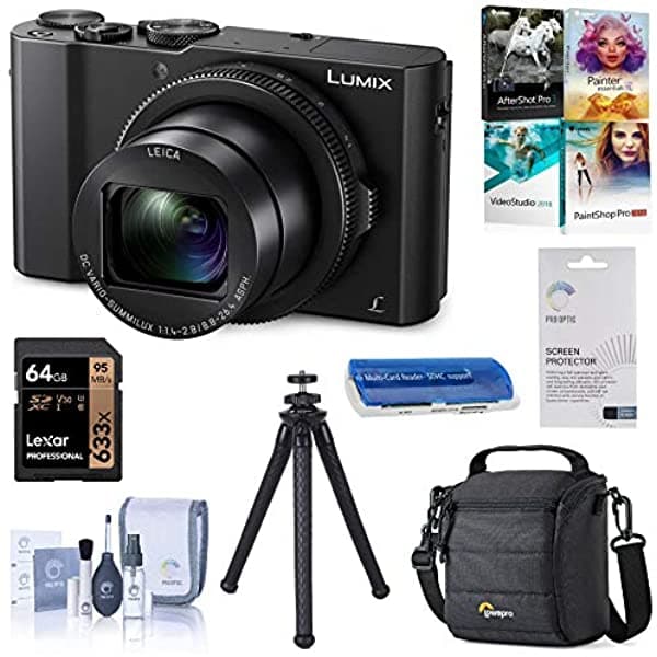 Panasonic Lumix Dmc-Lx10 Cámara Digital De Punto Y Disparo 4K 20.1 Megapíxeles Paquete De Sensor De 1 Pulgada Con Funda Tarjeta Sd De 64 Gb Trípode Fotopro Ufo 2 Kit De Software De Pc Corel Accesorios Esenciales