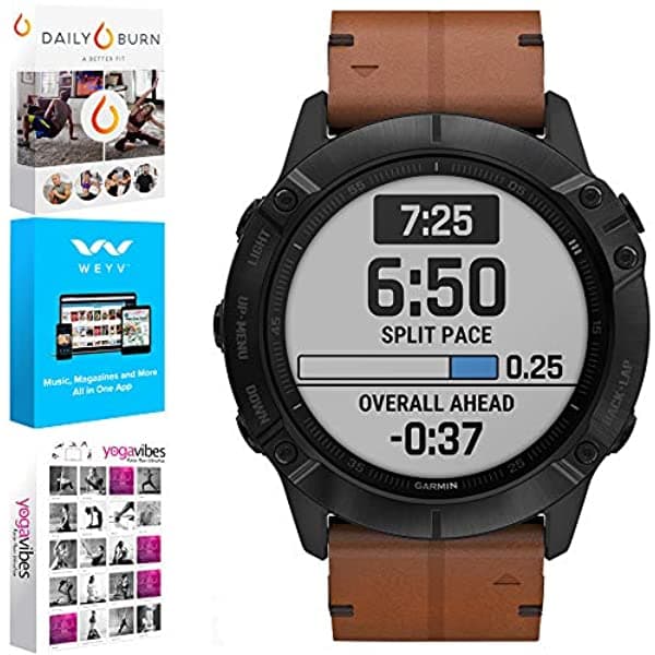 Garmin 010-02157-10 Fenix 6X Sapphire Multisport Gps Paquete Dlc Gris Carbón Con Tecnología Smart Usa Fitness y Wellness Suite Incluye Altair Weyv Yoga Vibes Y Daily Burn E2GRFENIX6XSAPCG