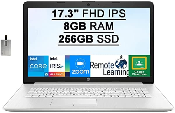 Hp Computadora Portátil Fhd De 17.3 Pulgadas 11º Procesador Intel Core I5-1135G7 8 Gb De Ram 256 Gb Pcie Ssd Gráficos Intel Iris Xe Audio Hd Cámara Web Bluetooth Hdmi Windows 10S Plata Tarjeta Usb Snowbell De 32 Gb