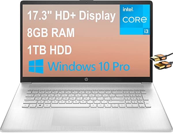 Hp 17 Emblemáticos Ordenadores Portátiles De Negocios De 173" Hd+ Brightview Display 11ª Generación Intel Core I3-1115G4 (Beats I5-8265U) 8 Gb De Ram 1 Tb Hdd Usb-C Wifi5 Hd Webcam Win10 Pro Plata Natural + Cable Hdmi HP Laptop 17