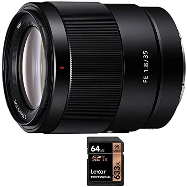 Sony Fe 1.378 In F1.8 Gran Apertura Full Frame E-Mount Prime Lente Bundle Con Lexar Profesional 633X 64Gb Uhs-1 Clase 10 Tarjeta De Memoria Sdxc E10SNSEL35F18F