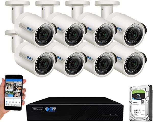 GW Security Gw Seguridad 8 Channel 4K Nvr 5Mp Poe Audio & Video Seguridad Camara Sistema - Ocho Cámaras Balas De 5Mp 1920P Resistente A La Intemperie Micrófono Incorporado Código Qr Rápido Fácil Configuración Preinstalado 2Tb Hard Drive 9318AHD-726WH-8-1T