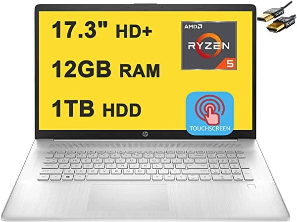 Flagship 2021 Hp Laptop 17 Computadora 17.3" Hd+ Pantalla Táctil Amd 6-Core Ryzen 5 5500U (Beats I7-10750H) 12Gb Ram 1Tb Hdd Amd Radeon Graphics Usb-C Hasta 7 Horas De Duración De La Batería Win10 + Icarp Hdmi Cable HP Laptop 17 5500U