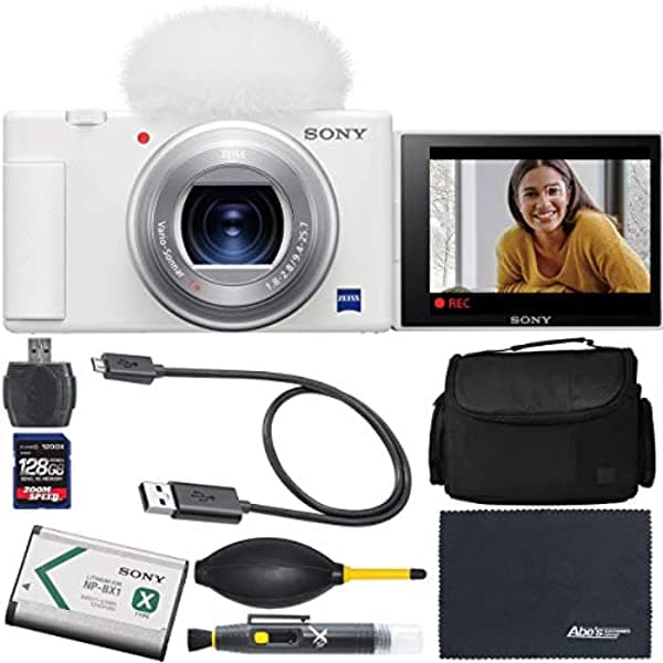 Cámara Digital Sony Zv-1 (Blanco Dczv1/W) + Zoomspeed 128Gb Tarjeta De Memoria Sdxc De Alta Velocidad + Paquete Aom Pro - Versión Internacional Sony ZV1 White
