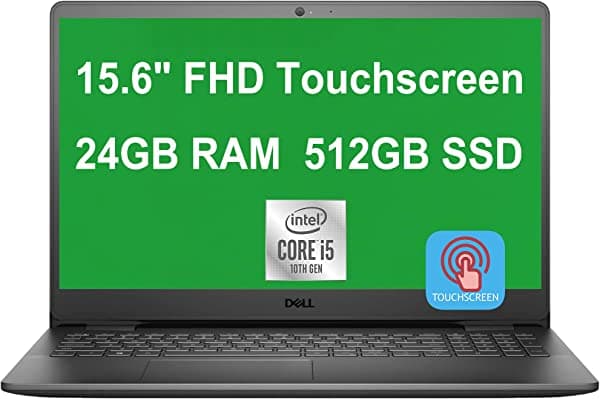 Flagship 2021 Dell Inspiron 15 3000 3501 Notebook 15.6" Full HD Pantalla Táctil 10ª Generación Intel Quad-Core i5-1035G1 (supera al i7-8665U) 24GB RAM 512GB SSD WiFi Webcam Win10 Negro + iCarp Cable HDMI Inspiron 15 3501