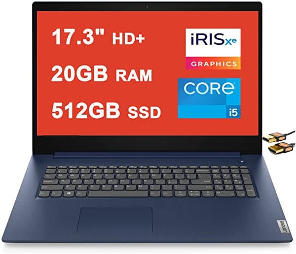Lenovo Flagship Ideapad 3I 17 - Laptop De Negocios De 17.3 Pulgadas Pantalla Hd+ De 11ª Generación Intel Quad-Core I5-1135G7 (Beats I7-10710U) 20Gb Ram 512Gb Ssd Intel Iris Xe Graphics Fingerprint Usb-C Win11 Azul + Cable Hdmi Lenovo IdeaPad 3i