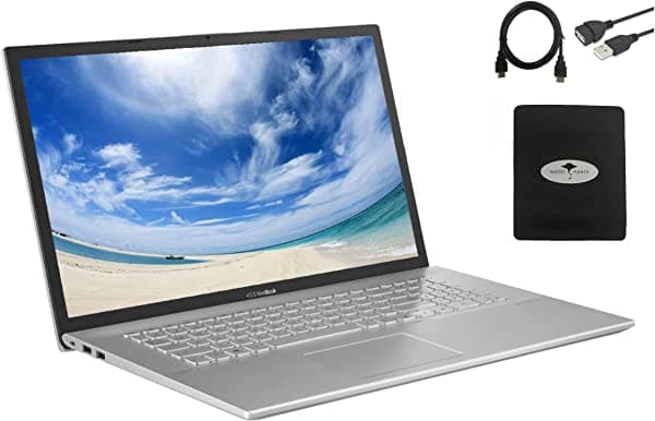 ASUS VivoBook 2021 17 Computadora Empresarial Pantalla HD+ de 17.3 Pulgadas Intel de 4 Núcleos i7-1065G7 RAM de 16 GB SSD PCIe de 1 TB Cámara Web USB-C WiFi Windows 10 Silver con Accesorios GM Asus 17.3