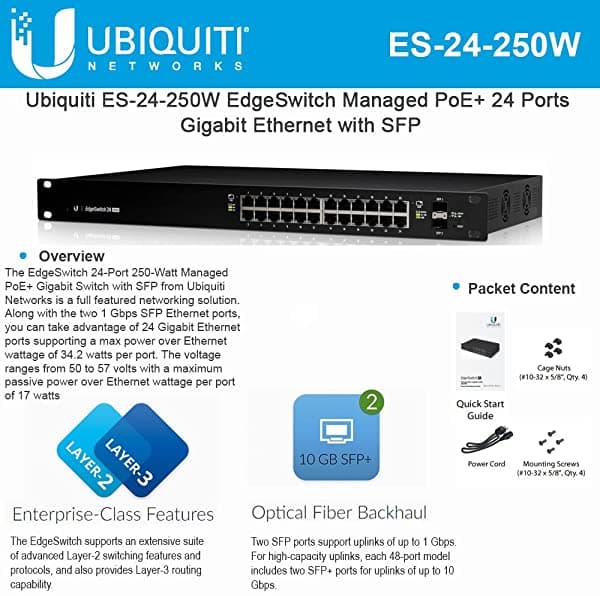 Ubnt Systems Edgeswitch Es-24-250W 250W 24 Puertos Gestionado Poe+ Gigabit Switch