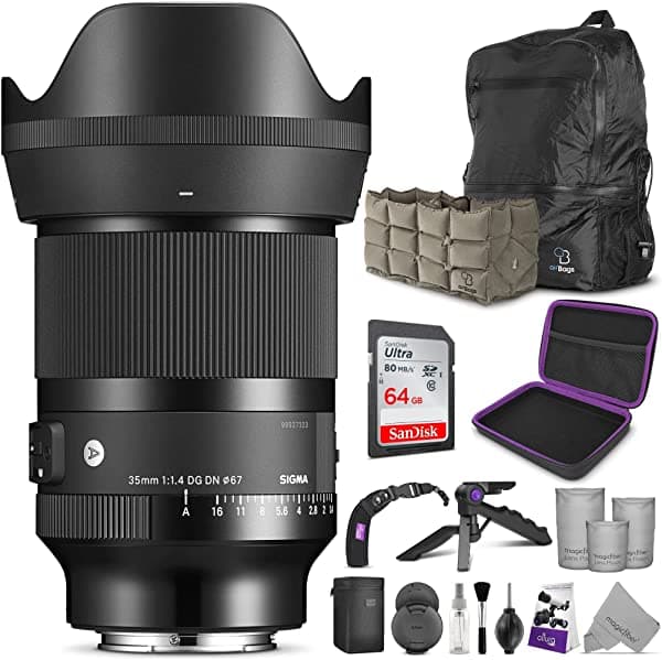 Sigma - Lente De 1.378 In F/1.4 Dg Dn Art Para Sony E Mount Con Altura Photo Advanced Accesorio Y Paquete De Viaje QM1919