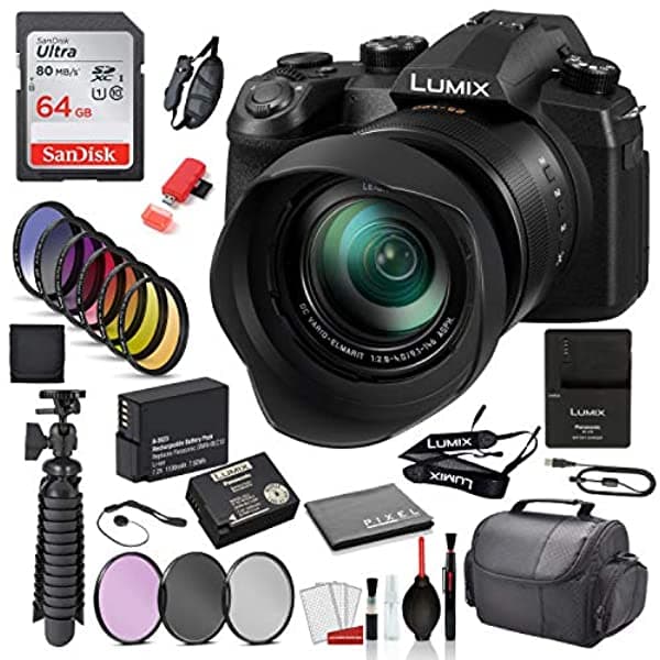Cámara Digital Panasonic Lumix Dc-Fz1000 Ii Usa (Dc-Fz1000M2) Con Paquete De Accesorios - Sandisk 64 Gb Sd + Kit De Filtro De 9 Pc + Trípode De 12 Pulgadas + Más