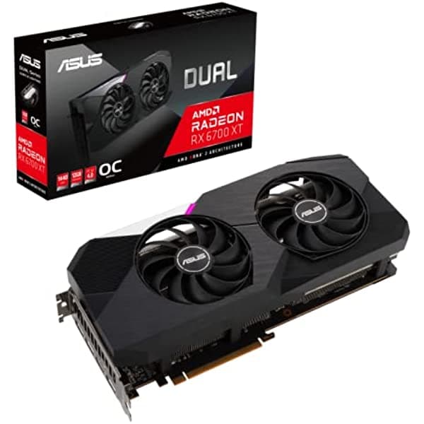 Asus Tarjeta Gráfica Dual Amd Radeon Rx 6700 Xt Oc Edition De 12 Gb Gddr6 Para Juegos (Amd Rdna 2 Pcie 4.0 Memoria Gddr6 De 12 Gb Hdmi 2.1 Displayport 1.4A Diseño De Ventilador De Tecnología Axial Tecnología 0 Db DUAL-RX6700XT-O12G