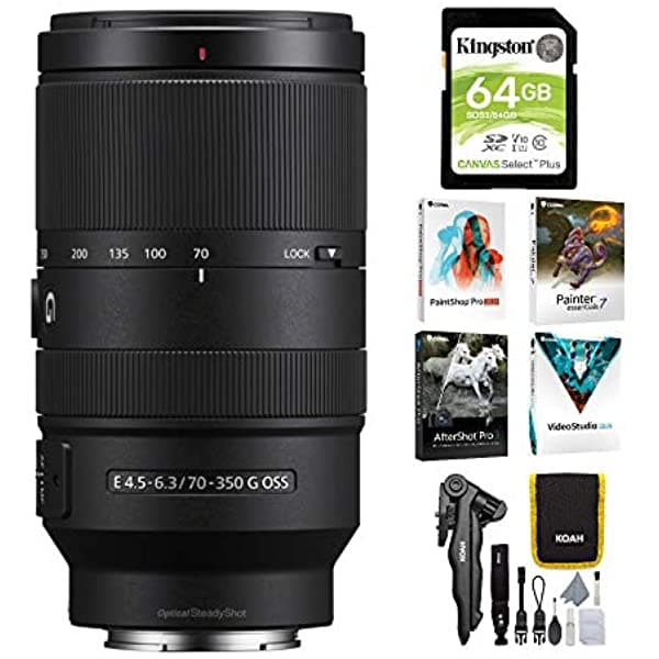 Sony E 70-350 Mm F4.5-6.3 G Oss Lente Software Suite Kit De Limpieza De 64Gb Sd Bundle 4 Elementos SEL70350G_K1