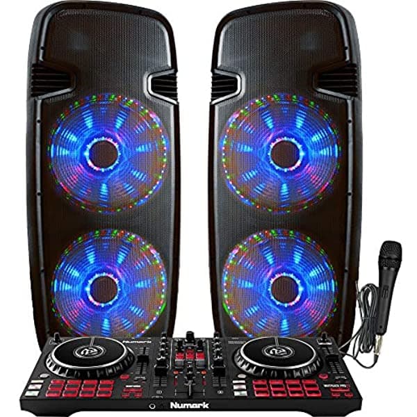 Adkins Professional Audio Sistema Profesional De Dj - Mixtrack Pro Fx Dj Controlador - Serato Dj Lite Software - Altavoces Dj Duales De 15 Pulgadas Con Luz - 4000 Vatios DJSYS-104-A