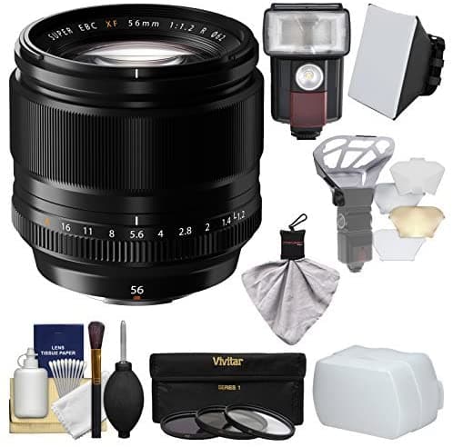 Fujifilm Lente De 56 Mm F/1.2 Xf R Con Flash + Soft Box + 2 Difusores + 3 Filtros Para X-A2 X-E2 X-E2S X-M1 X-T1 X-T10 X-Pro2 Cámaras K-91945-02