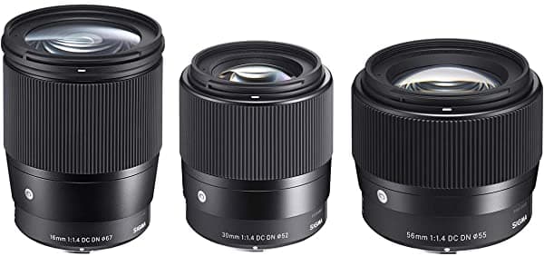 Sigma El Paquete De Lente Contemporáneo Incluye Sigma 16 Mm F 1.4Dc Dn 30 Mm F 1.4 Dc Dn Sigma 56 Mm F 1.4 Dc Dn Sony E-Mount Camara Black 16mm | 30mm | & 56mm f1.4