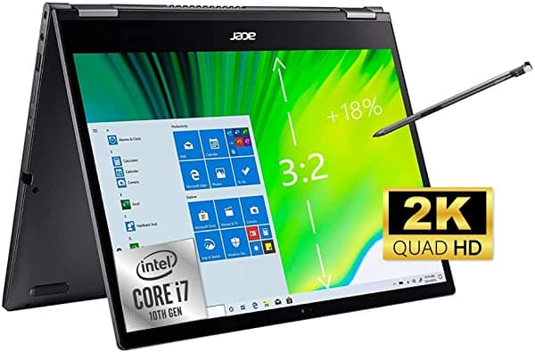 Acer Spin 5 Laptop Intel I7-1065G7 32 13.5" 2K Ips Pantalla Táctil 2 En 1 Gráficos Intel Iris Plus Wi-Fi 6 Dos Thunderbolt 3 Cámara Web Lápiz Óptico Activo Con Tarjeta 32G (16 Gb De Ram | Ssd Pcie De 1 Tb)