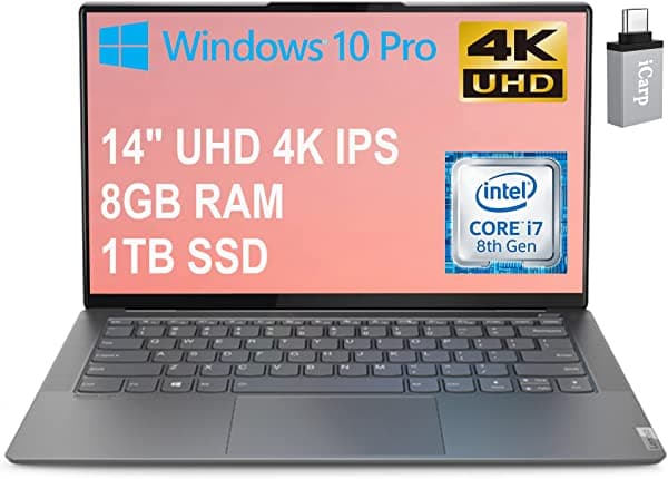 Lenovo Ideapad S940 14 Insignia Portátil Empresarial 14" Uhd 4K Ips Pantalla 8ª Generación Intel Quad-Core I7-8565U 8Gb Ram 1Tb Ssd Intel Uhd Graphics Retroiluminado Kb Usb-C Wifi Webcam Win10 Pro Gris + Cable Hdmi