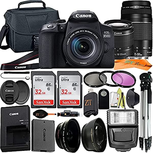 Canon Eos 850D / Rebel T8I Cámara Dslr 241 Mp Con 0.709-2.165 In + Lente De Zoom De 2.953-11.811 In + Paquete De Accesorios Zeetech 2 Unidades De Tarjeta De Memoria Sandisk De 32 Gb Lentes De Teleobjetivo Y Gran Angular Y Trípode
