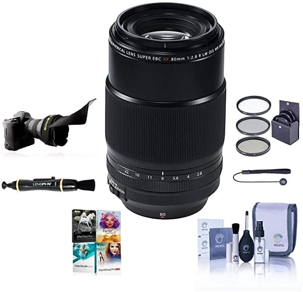 Fujifilm Xf 3.150 In (4.803 In) F/28 R Lm Ois Wr Lente Macro Negro - Bundle Con Kit De Filtro De 2.441 In Pantalla De Lente Flexible Capleash Limpiador De Lentes De Lente Kit De Limpieza Paquete De Software Pc 80mm f/2.8