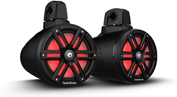 Rockford Fosgate M2Wl-8B Color Optix Multicolor Led Iluminado 8" 2 vías Marine Wake Tower Latas Y Altavoces 250 Vatios Rms / 1000 Vatios Pico Con Rejillas De Acero Inoxidable Y Deporte Hardware De Montaje - Negro (Par)