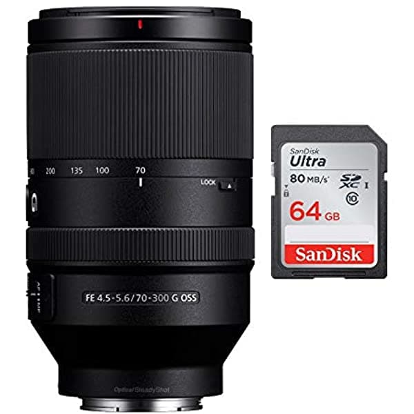 Sony Fe 2.756-11.811 In F/4.5-5.6 G Oss E-Mount Telehoto Zoom Lente Y Tarjeta Sd De 64Gb (2 Artículos) SEL70300G