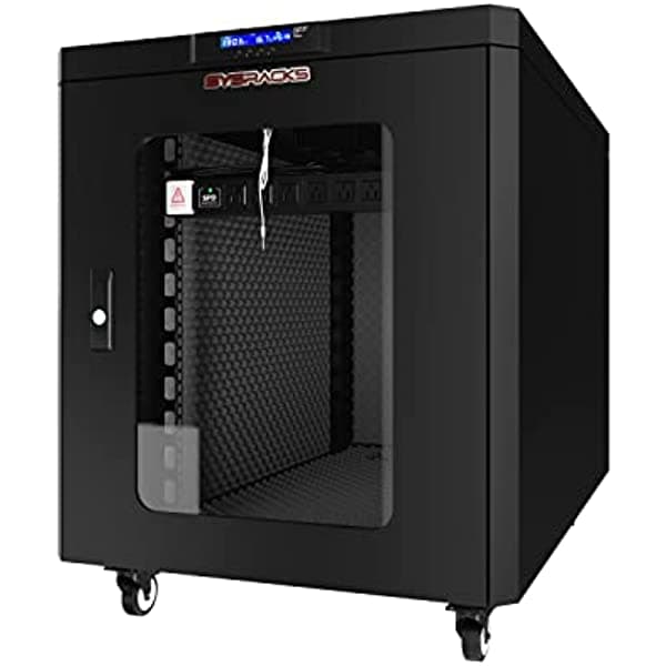 Sysracks 42U - Armario De Datos Para Rack De Servidores (32 Pulgadas) Puertas De Ventilación Profundas Termostato 4 Ventiladores De Refrigeración Tira De Alimentación De 8 Vías Estante - Ruedas - Entradas De Cable Herméticas Al Polvo - Pantalla Lcd