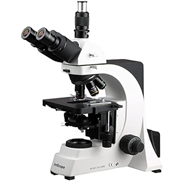 AmScope T700D Microscopio Compuesto Trinocular Profesional 40X-2500X Ampliación PL10X WH20X y WH25X Oculares Super-Widefield Quintuple Nosepiece con 5 Infinity Plan Objetivos Brightfield Kohler Condensador Doble Capa Platina Mecánica