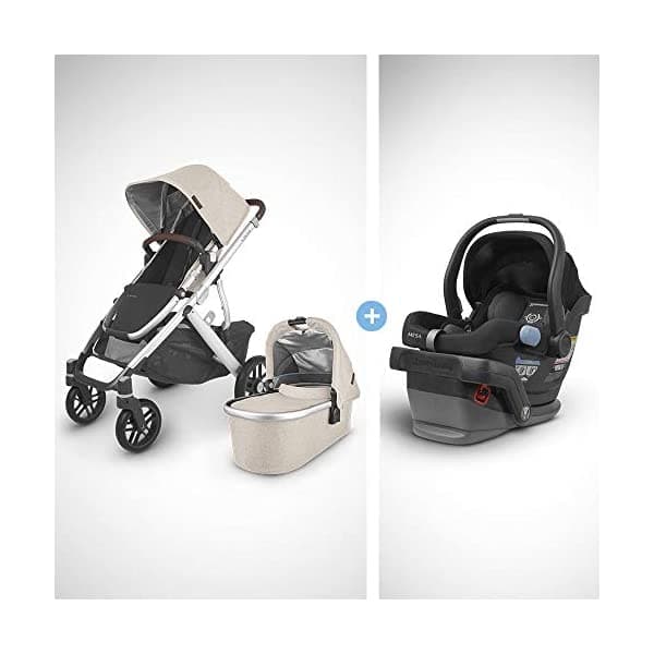 Uppababy Vista V2 Cochecito - Declan (Mezcla De Avena/Plateado/Cuero Castaño) + Asiento Infantil Mesa - Jake (Negro) 0320-VIS-US-DCL/1017-MSA-US-JKE