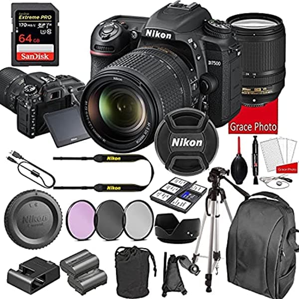 Nikon D7500 Kit De Cámara Dslr Con Lente Vr De 0.709-5.512 In | Wi-Fi Incorporado | Sensor Cmos De 20.9 Mp | Conectividad Bluetooth Snapbridge | Tarjeta Mempry De Velocidad Extrema De 64 Gb (Paquete De 27 Piezas)