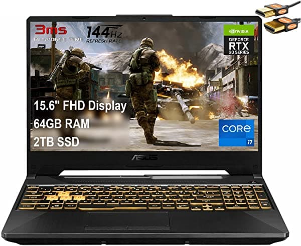 Asus Tuf Gaming F15 Flagship Gaming Laptop 15.6 Pulgadas Fhd 144Hz 3Ms Pantalla De Tiempo De Respuesta Intel Octa-Core I7-11800H 64Gb Ram 2Tb Ssd Geforce Rtx 3050 4Gb Retroiluminado Usb-C Win10 Gris + Cable Hdmi