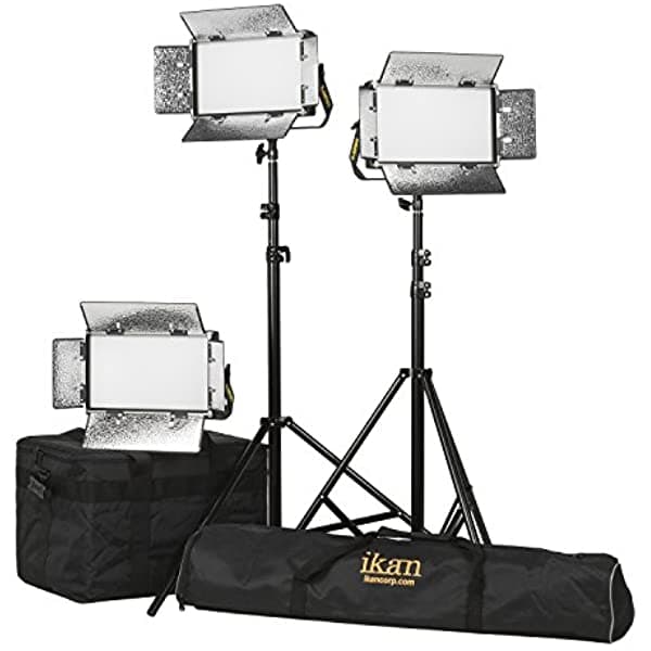 Ikan Lyra (3X) Bi-Color 3200K-5600K Panel Suave (3) 1 X Kit De Media Iluminación Con Placa De Batería De Montaje En V Y Oro Granero Dors Soportes Y Estuche Incluido (Lb5-3Pt-Kit) - Negro