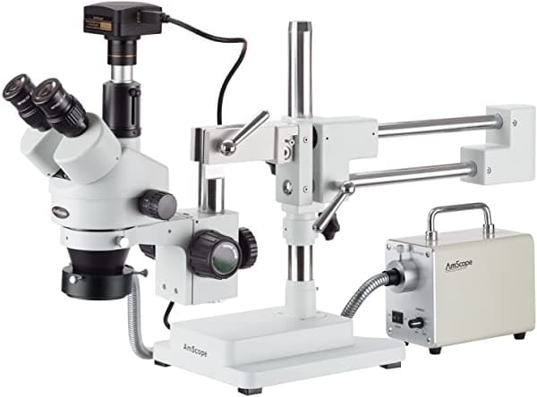 Amscope 35 X -180 X Simul-Focal Trinocular Boom Microscopio Estéreo Con Led De Fibra Óptica Y 18 Mp Cámara Usb3 SM-4TPZZ-30WR-18M3