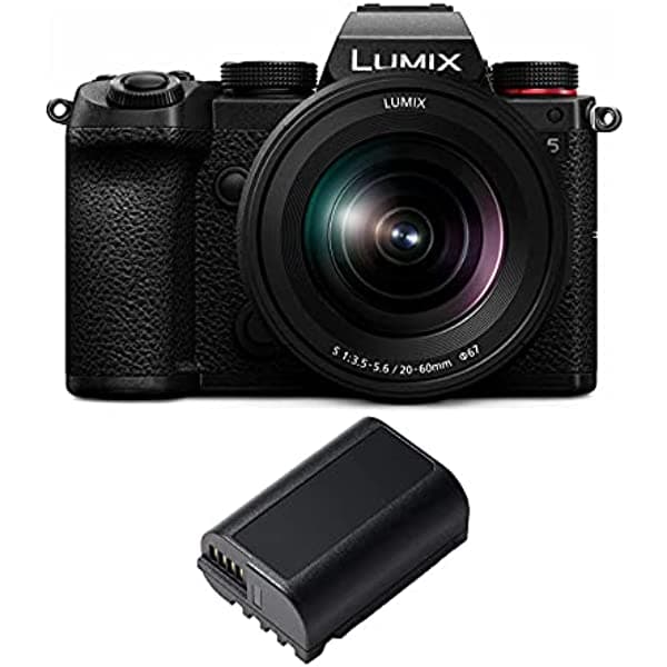 Panasonic Lumix S5 4K Cámara Sin Espejo De Montura En L Y Lente De 0.787-2.362 In Con Paquete De Batería Extra Dmw-Blk22 (2 Artículos) DC-S5KK_K2