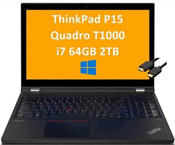 Lenovo Thinkpad P15 15.6" Fhd I7-10750H 64Gb Ram 2Tb Pcie Ssd T1000 4Gb Graphics Mobile Workstation Laptop Intel 6-Core Backlit Huella Dactilar Thunderbolt Ist Cable Win 10 Pro