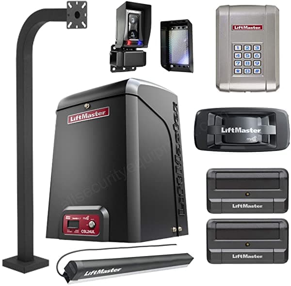 FAS Liftmaster Csl24U / Csl24Ul Kit De Abridor De Puerta Deslizante Con Batería De Respaldo 2 Mandos A Distancia Puerta De Entrada 828Lm Kpw250 Inalámbrico Teclado Y Pedestal De Teclado CSL24UL-811-828-KPW250-PD