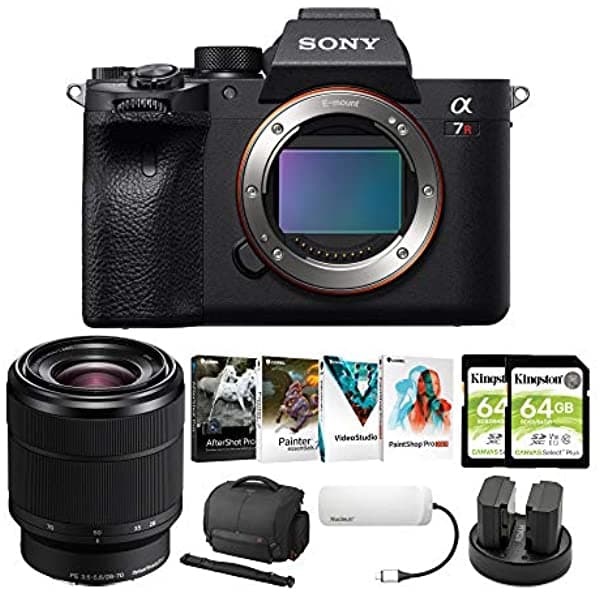 Sony Alpha a7R IV Cuerpo de Cámara Mirrorless Full-Frame de 61MP, Lente 28-70mm, suite de Foto y Video, HUB USB 7-en-1, baterías y cargador dual, estuche y 2 tarjetas de 64GB (8 artículos).