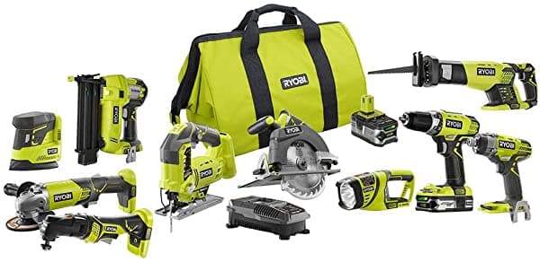Ryobi De 18 Voltios One+ Litio Inalámbrico Kit Combinado De 10 Herramientas 1 4.0 Ah Bateria Y 1 1.5 Ah Bateria Cargador Y Fondo Ryobi + P1895