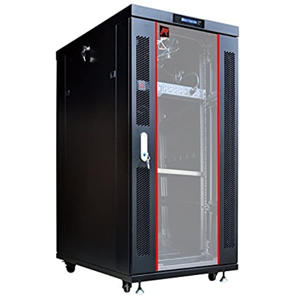 Sysracks Rack Para Servidores 27U Caja De Red De 39 Pulgadas De Profundidad Gabinete De Datos Sobre Ruedas - Estante De Red Completamente Bloqueado - Termostato - Pantalla Lcd - Tira De Alimentación - 4 Ventiladores De Refrigeración - Estante SRF 27.6.10
