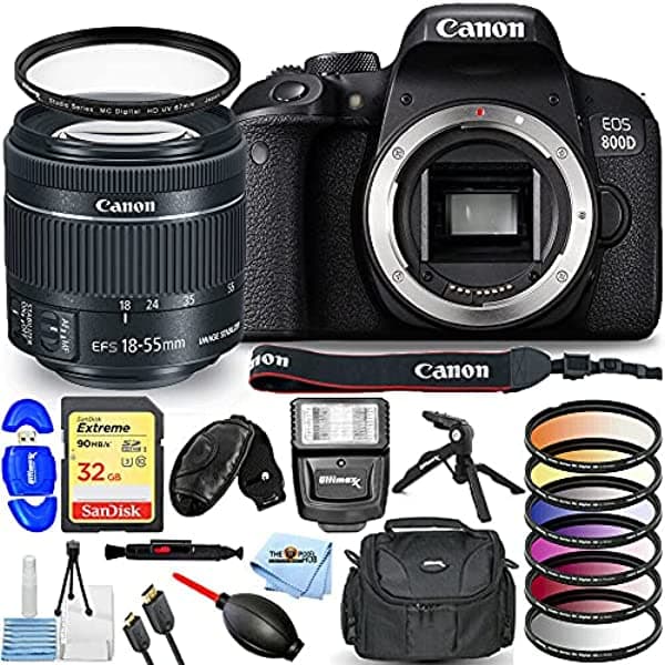 Pixel Hub Canon Eos 800D / T7I Cámara Dslr De 242 Mp Con Lente Ef-S 0.709-2.165 In - Paquete Pro Con Extreme 32 Gb Sd Flash Esclavo Kit De Filtro De 6 Pc Bolsa De Gadget Filtro Uv Y Más CN800DW1855STMG1