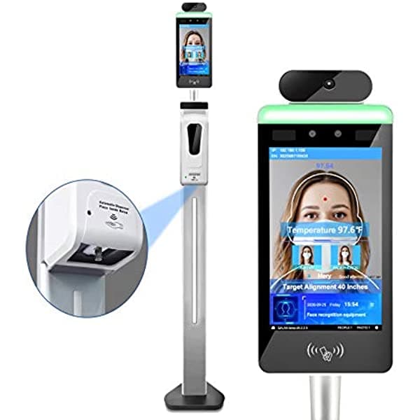 Panoeagle Sistema Automático Del Control De Acceso Del Quiosco Del Escáner De La Medición De La Temperatura Del Reconocimiento De Cara De Wi-Fi Dispensación Auto Del Desinfectante Con El Movimiento De La Mano (Soporte Incluido) VK-12S-PRO