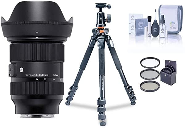 Sigma 24-70 mm F2.8 DG DN - Lente Art Para Sony E (Con Kit De Trípode De Aleación De Aluminio Vanguard Alta Pro 263AB 100 Con Rótula De Bola SBH-100 Kit De Filtro De 82 mm Kit De Limpieza)