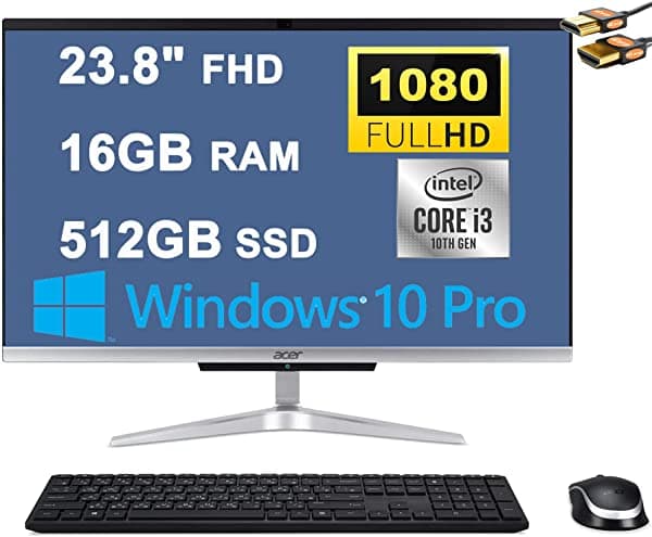 Acer Aspire 24 Computadora De Escritorio Todo En Uno 23.8 Full Hd Display 10Th Gen Intel Core I3-1005G1 Procesador 16 Gb Ram 512Gb Ssd Intel Uhd Grapí
