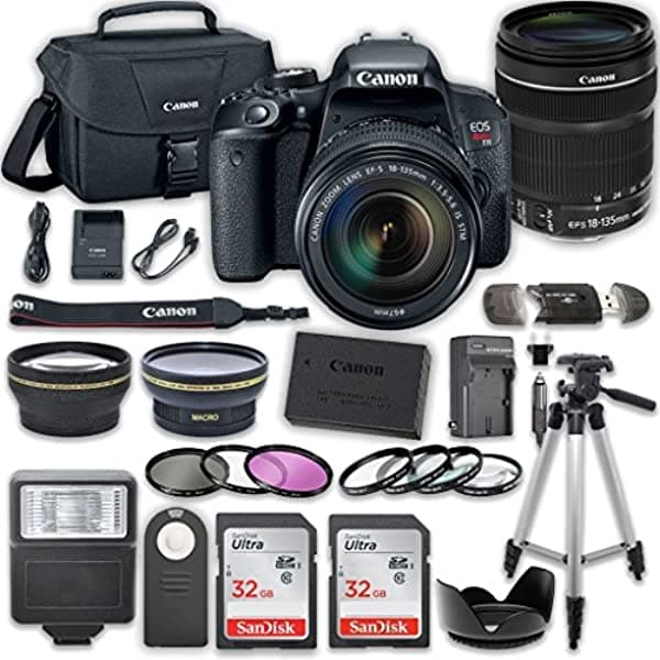 Canon Eos Rebel T7I Cámara Réflex Digital Bundle Con Lente Canon Ef-S 18 - 135 Mm F/3.5 - 5.6 Is Stm + 2Pc Sandisk 32 Gb Tarjetas De Memoria + Kit De Accesorios 33-T7I18-135-032217