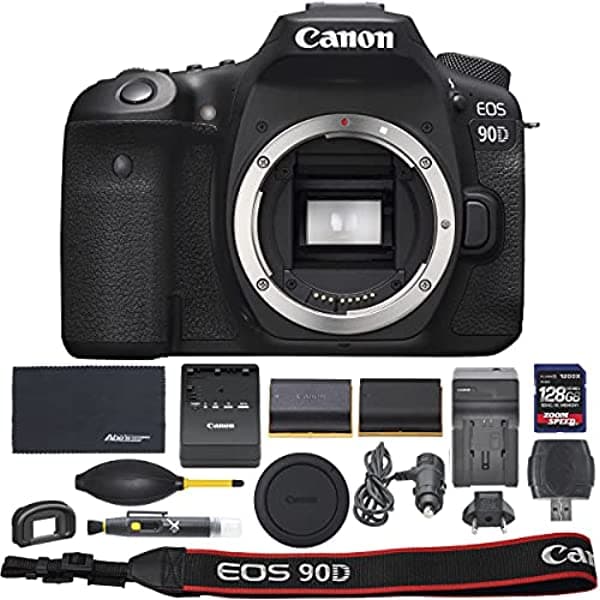 Cámara Dslr Canon Eos 90D (Cuerpo Solo 3616C002) + Zoomspeed 128Gb Tarjeta De Memoria Sdxc De Alta Velocidad + Paquete Aom Pro - Versión Internacional Canon EOS 90D SLR Camera