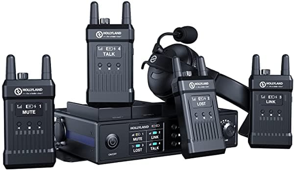 Hollyland Mars T1000 [Oficial] Sistema De Intercomunicación Inalámbrico Dúplex Completo Para 5 Usuarios-1 Estación Base Y 4 Cinturones Inalámbricos Con Auriculares Dinámicos Y Micrófono Para Iglesia Drone Eventos Transmisión.